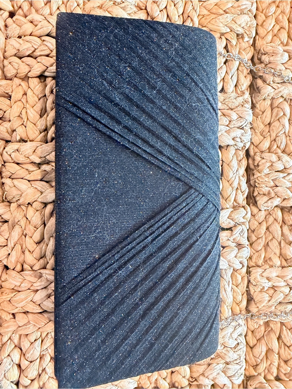 UNKNOWN BRAND Black Sparkle Fold-Over Clutch